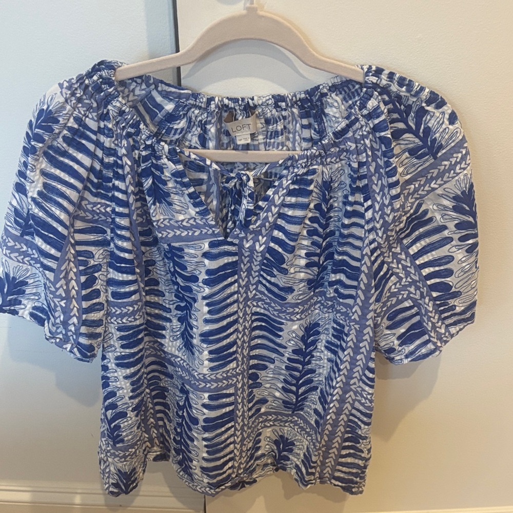 LOFT Blue and White Patterned Blouse